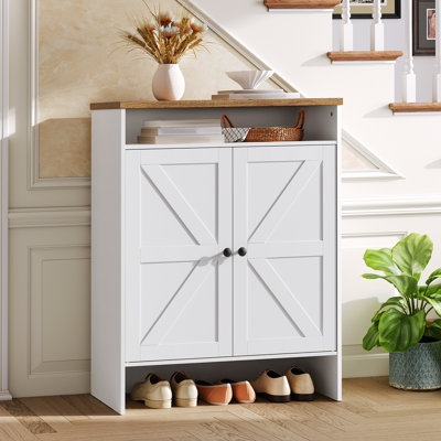 Farmhouse Style Shoe Cabinet with Adjustable Shelf, Shoe Storage Cabinet with Open and Hidden Space, Anti-Tip Kit, for Living Room, Entryway, Hallway