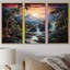 «Tropical Waterfall Paradise Sunset Over Mountains - River», ensemble d'art mural-108317733-108317739