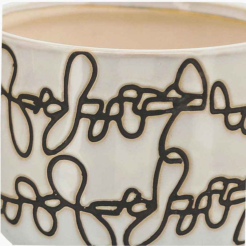 S/2 CERAMIC 6/8" SCRIBBLE FOOTED PLANTER, BEIGE