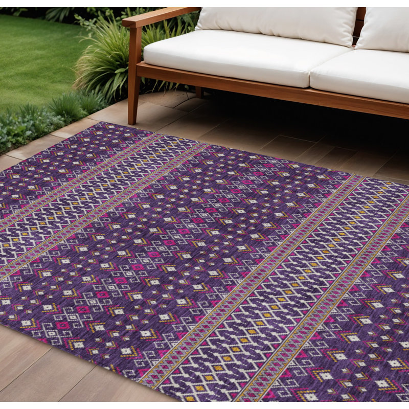 Tapis tribal lavable intérieur / extérieur 10 pi x 14 pi rose mauve