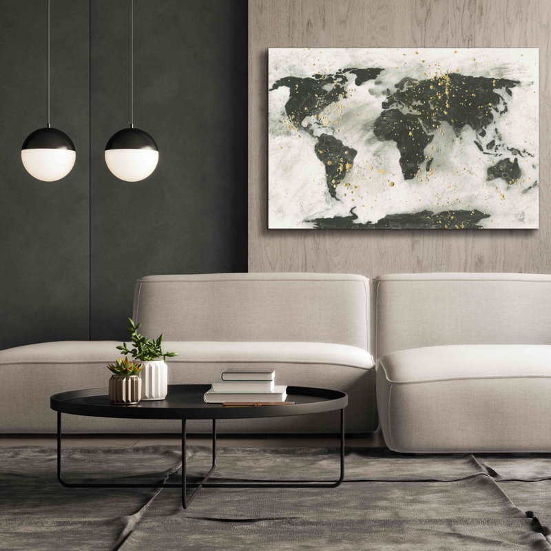 «World Map Speckle» par Chris Paschke, H 40 po x l 60 po x P 1,5 po