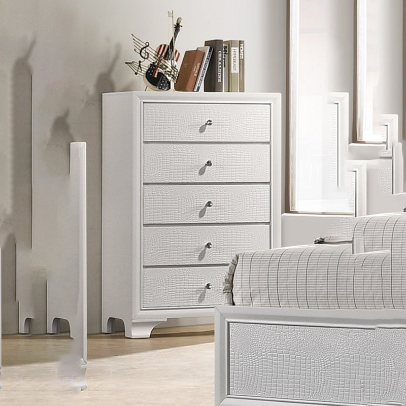 Ensemble de meubles de chambre à coucher en bois à motif de crocodile embossé à motif de crocodile blanc