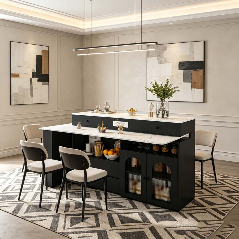 Kitchen Island with Extendable & Rotating Table