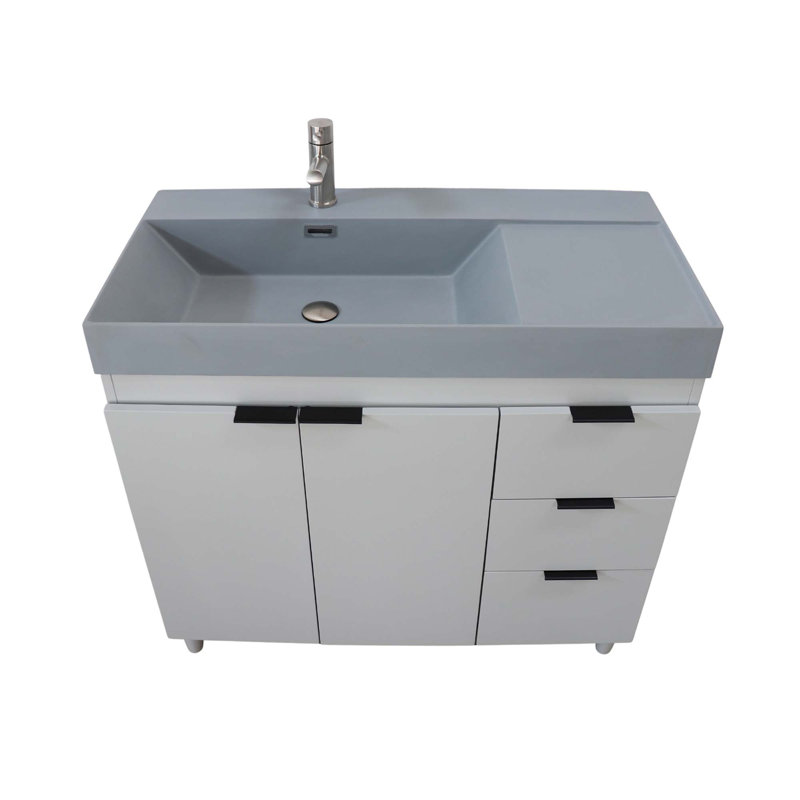 Binzel 39'' Single Bathroom Vanity with Composite Granite Top, Dark Gray, French Gray