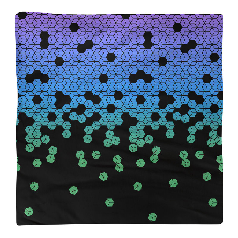 Serviette en coton à motif cube culbuté, Paon / noir, H 0,1 po x l 10 po x P 10 po, Sergé de coton