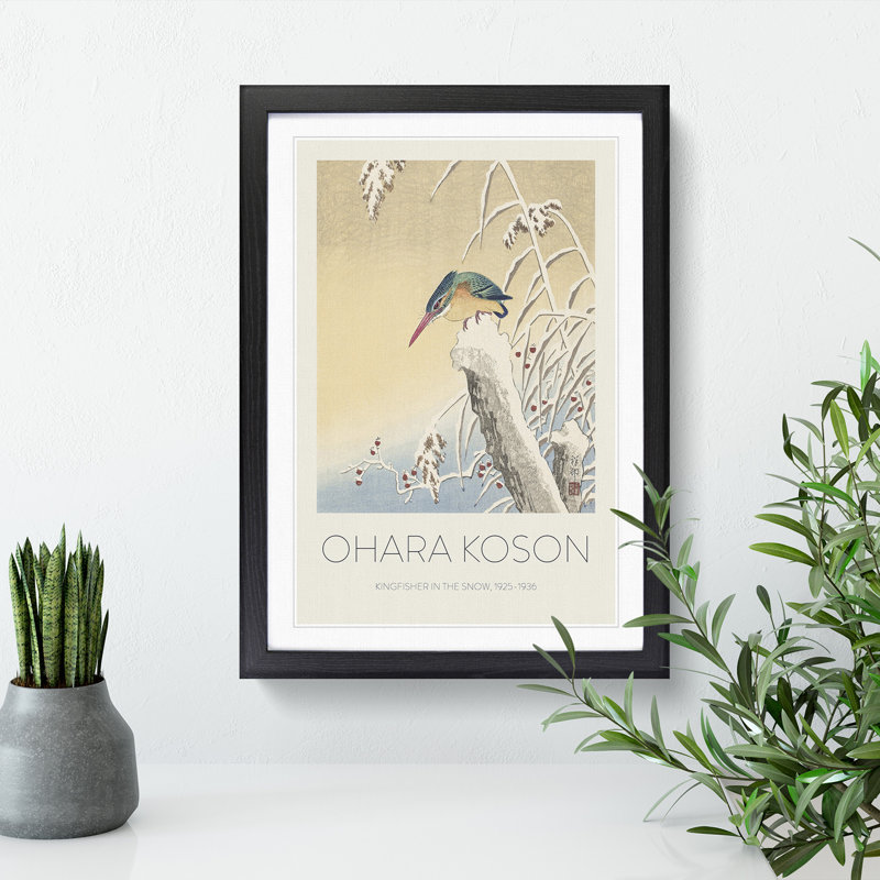 Kingfisher in the Snow by Ohara Koson - Picture Frame Art Prints, 65cm H x 48cm W x 2cm D, Black Framed