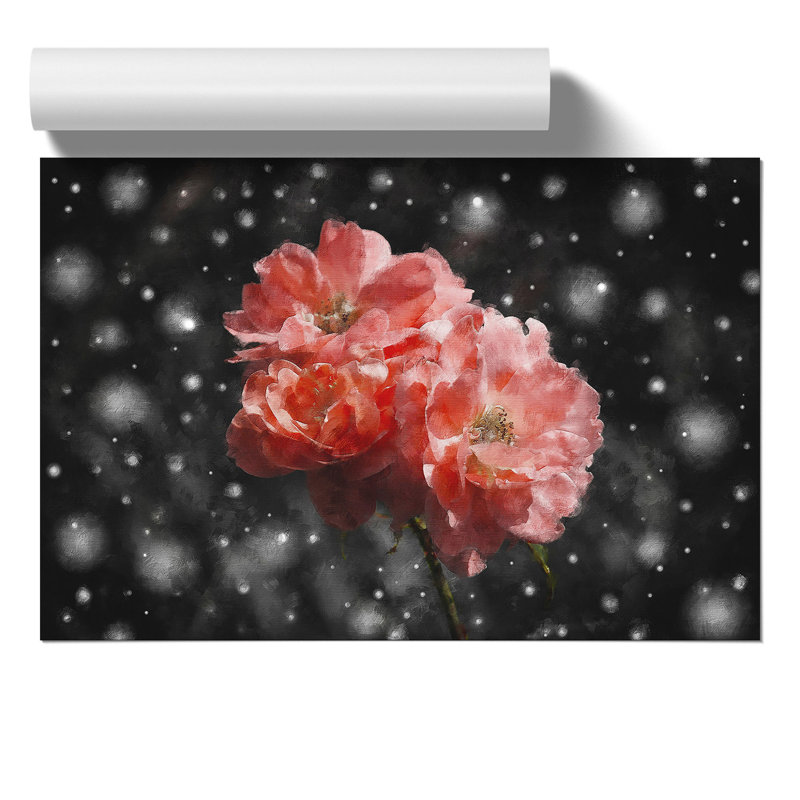Three Pink Flowers Painting - Frameless Print, 30cm H x 42cm W x 0.1cm D