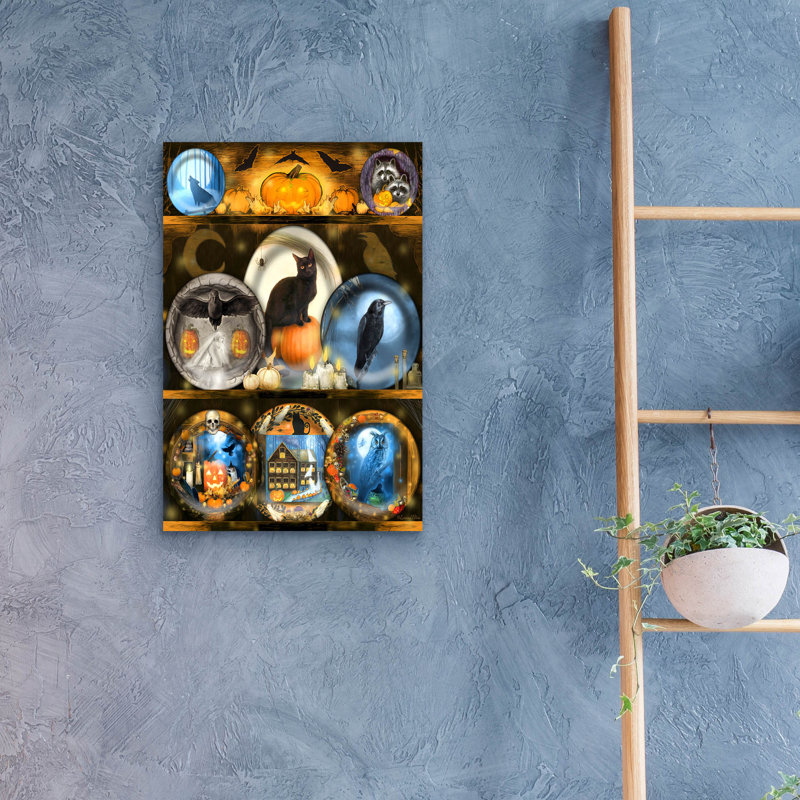 Art mural en verre épique «Spooky Halloween Plates» par Art and a Little Magic, H 24 po x l 16 po x P 0,2 po