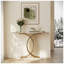 Console rectangulaire avec piètement en fer doré et plateau en MDF blanc texturé pierre, meuble d'entrée moderne et luxueux