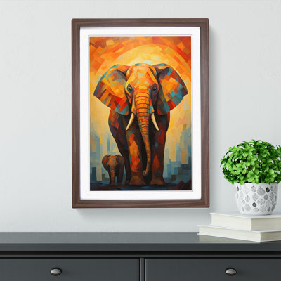 XYZ-FRM-V1223-633 Elephant Cubism No.2 - Single Picture Frame Print on Wood