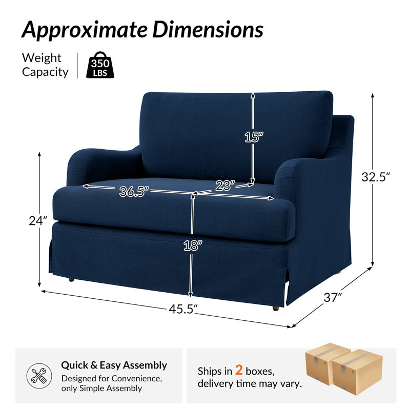 Chaise Parsons surdimensionnée de style ferme Dignazio, 45,5 po de largeur, avec housse amovible et accoudoirs uniques
