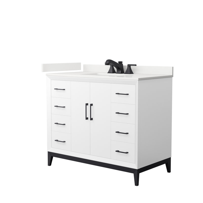 Amici Single Bathroom Vanity with Top, White Quartz, Matte Black, 60"