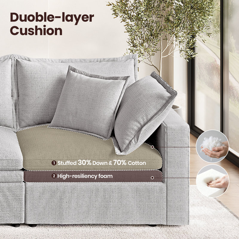 148" Down Cloud Couch, Oversized Modular Comfy Sofa for Living Room, U Shaped Sectional Couches with Detachable Sofa Cover, Storage Ottoman