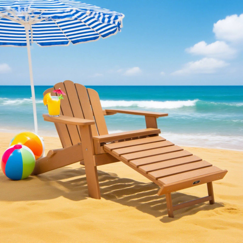 Chaise Adirondack pliante brune TALE avec repose-pieds escamotable et porte-gobelet TALE - Facile à installer pour le patio et la cour arrière