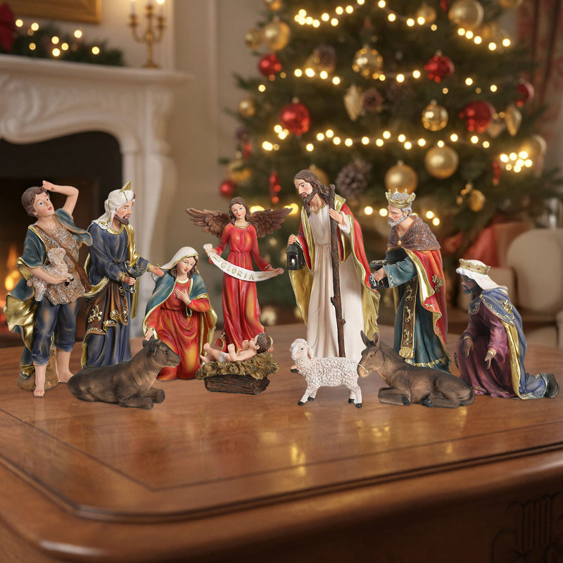 Crèche de Noël 12 pièces 12,5 po, Rouge