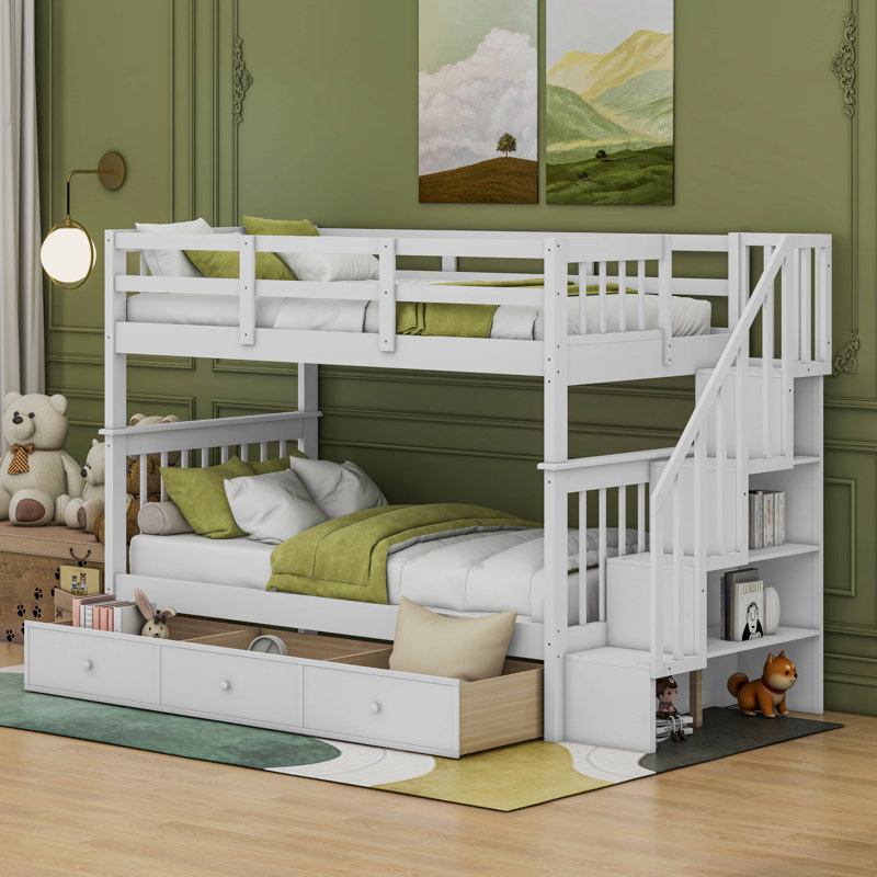 Hawah Kids Twin Over Twin Bunk Bed, White