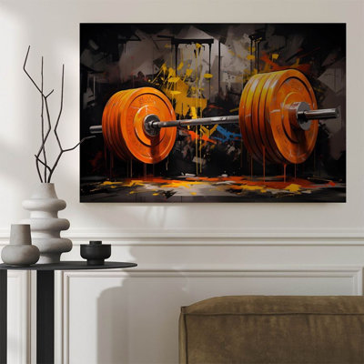 Haltères et barres de graffiti abstraites - Affiche murale sur toile tendue sur châssis, 91,4 cm (H) x 61 cm (L), prête à accrocher pour la maison, le bureau ou la chambre d'étudiant.