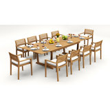 10 Seats 11 Pcs Grade-A Teak Wood Dining Set: 118" Double Extension Mas Rectangle Trestle Leg Table And 10 Montana Stacking Arm Chairs #11MT2510