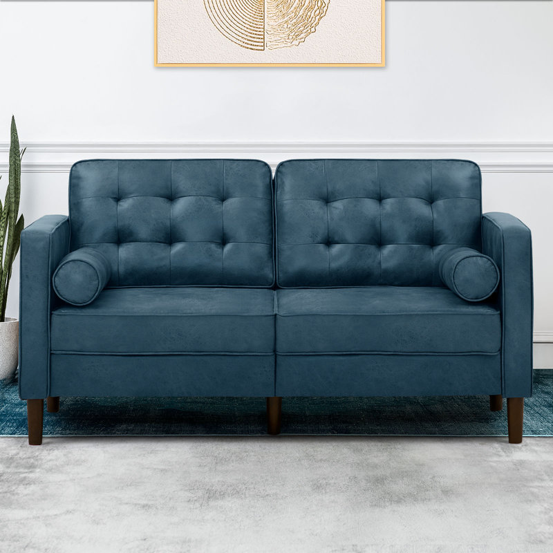 Elverna 66'' Faux Leather Sofa, Blue