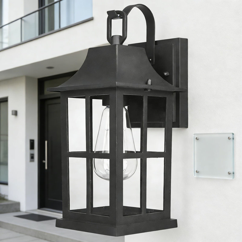 Modern Outdoor Wall Light Fixture With Clear Glass Shade, All-Weather Rust-Proof Aluminum Construction For Porch, Patio, Garage, And Doorway