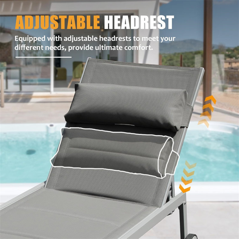 Ensemble de 3 chaises longues d'extérieur pour patio, Gris
