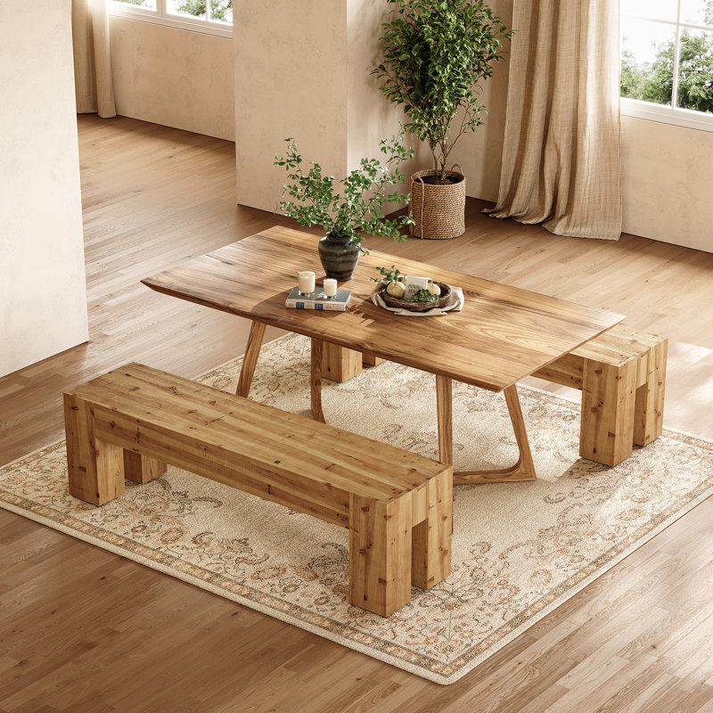 Rustic Solid Wood Dining Bench, 63" Extra Long Farmhouse Kitchen Bench with Sturdy Frame, Light Natural