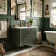 Meuble-lavabo mural moderne cannelé 30 po, structure en bois massif avec lavabo en acrylique intégré et 2 tiroirs à fermeture en douceur (vert)-94519537