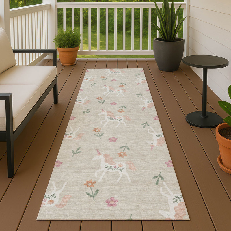 Tapis intérieur / extérieur lavable à la machine pour enfants ACN2657, Beige, Tapis de couloir 2 pi 3 po x 7 pi 6 po