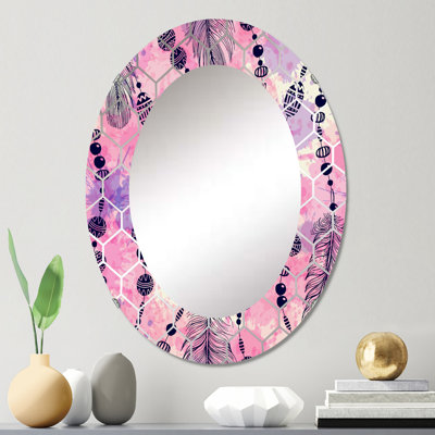 Plumes roses et mauves Boho - miroir mural bohémien