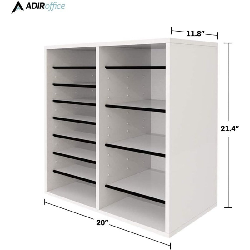 Wood Adjustable 16 Compartment File Storage Sorter Literature Organizer, White