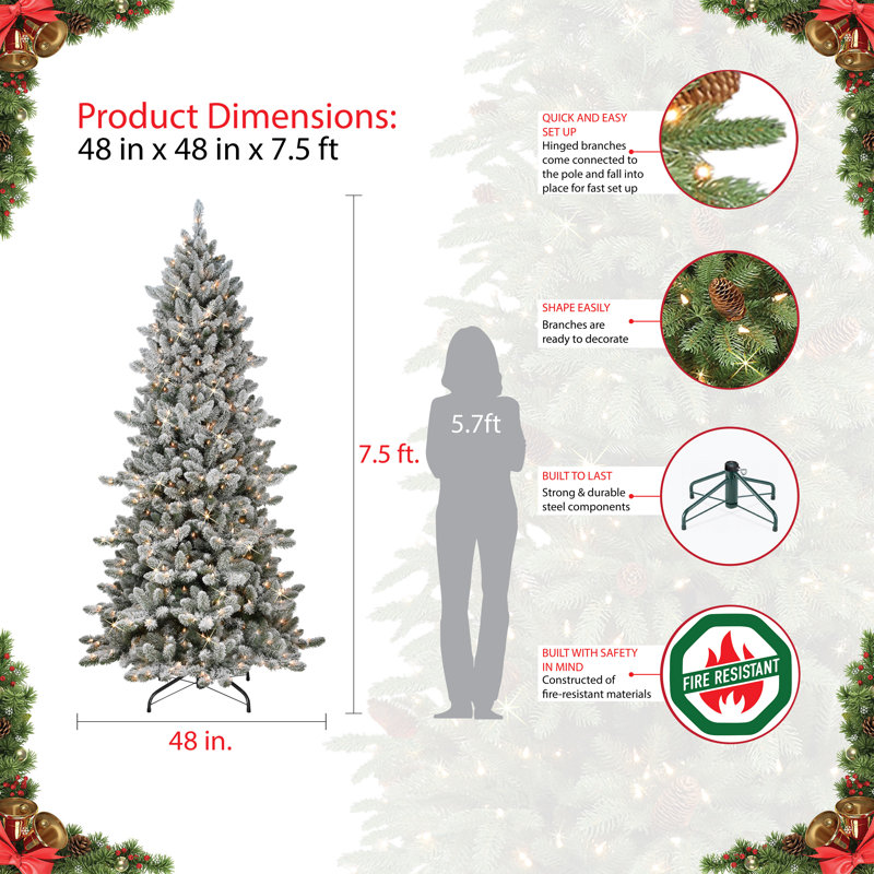Arbre de Noël épinette pré-éclairé Gwyned, H 7,5 pi