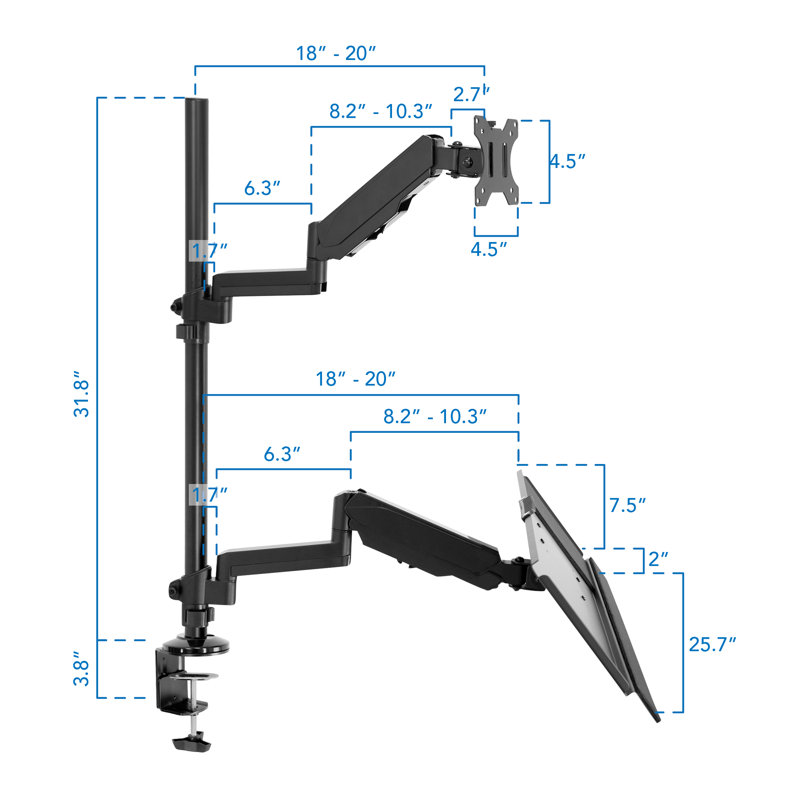 Mount-it Mount-It Full Motion Height Adjustable Sit Stand Monitor Desk Mount | Fits Up to 32" Screens