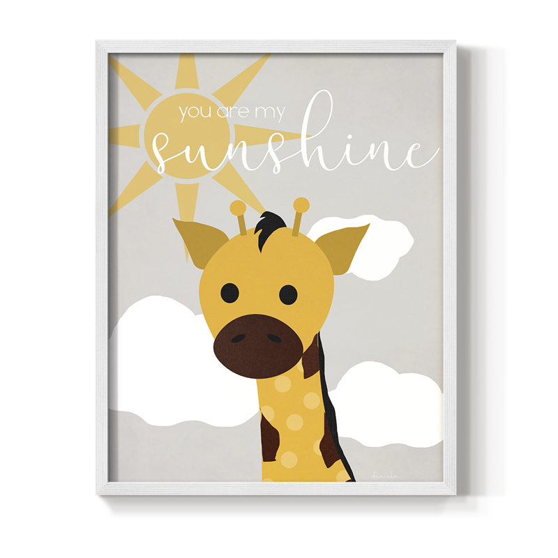 Sunshine Giraffe Framed Print - Solid Wood, 30" H x 24" W, White