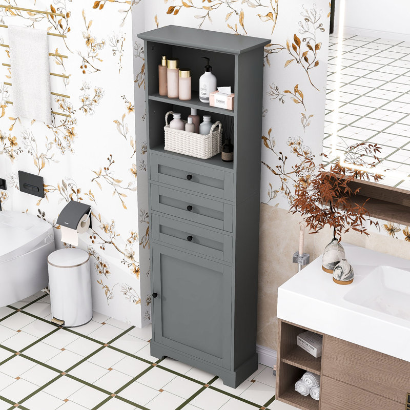Armoire de rangement haute 3 tiroirs avec tablettes réglables Tall, Gris