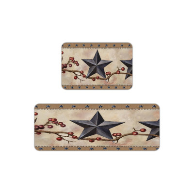 Rustic Star & Berry, 2 Pcs Non Slip Kitchen Mats