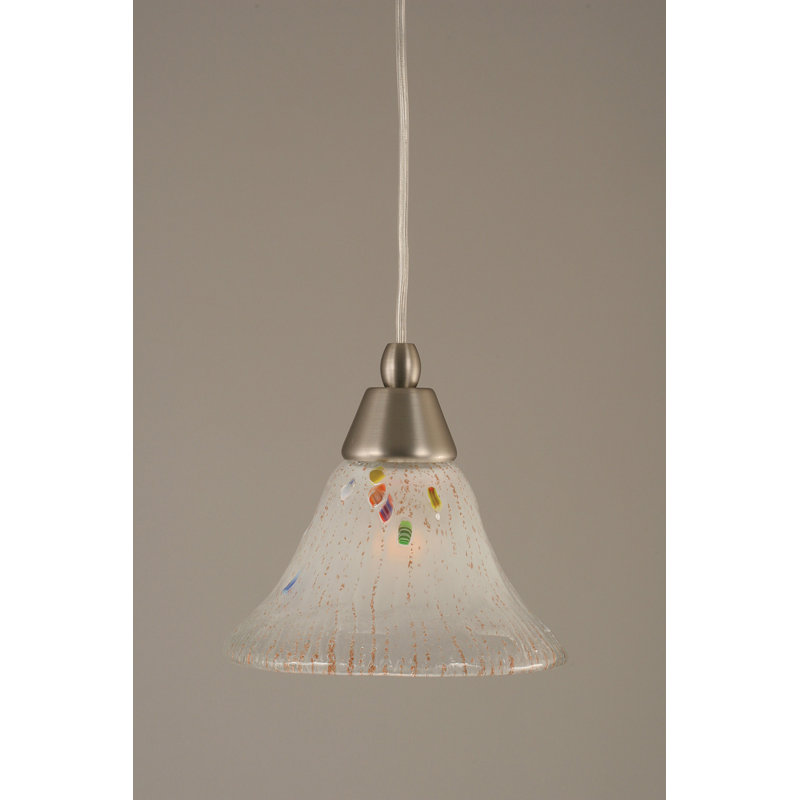 Cord Hung Mini Pendant Shown In Black Copper Finish With 10" Amber Crystal Glass, Dark Granite, 7" W, Frosted Crystal Glass