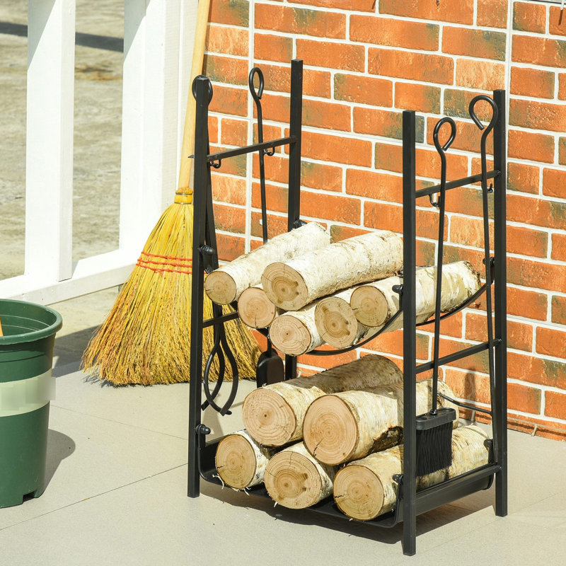 Support à bois pour l'intérieur et l'extérieur avec outils pratiques - 2 niveaux, noir, 2 assemblages faciles, pour divers endroits
