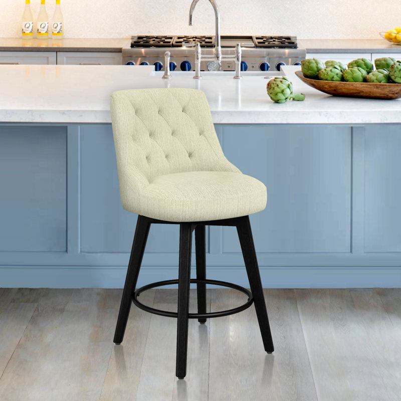 Malakeh Swivel Counter & Bar Stool with Solid Wood Frame, Counter Stool (26.1” Seat Height), Ivory