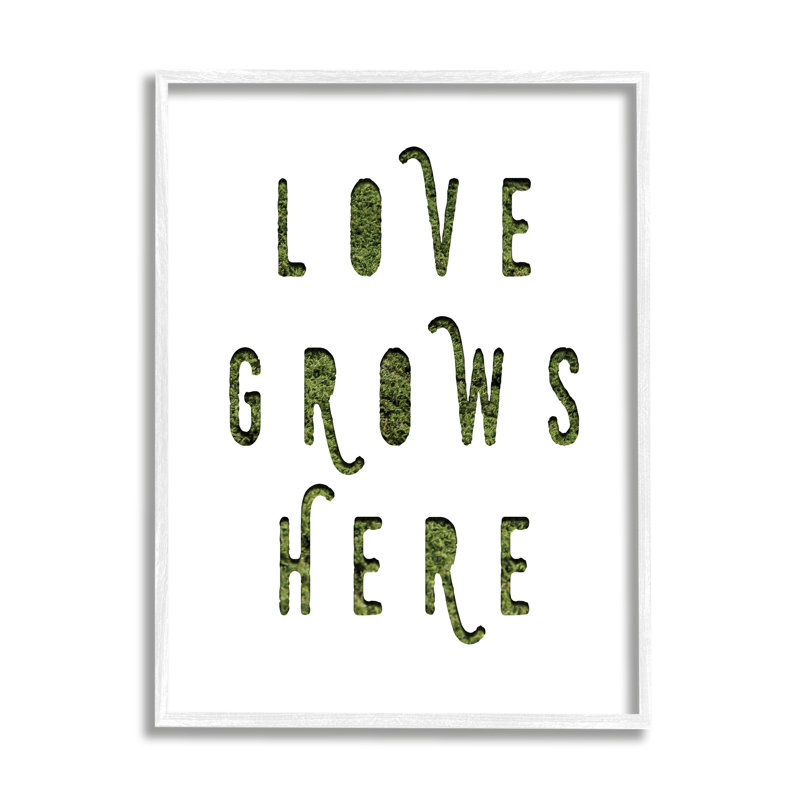 «Love Grows Here», texte textuel minimal, motif d'herbe, ferme rustique surdimensionnée, estampe numérique sur toile par Daphne Polselli