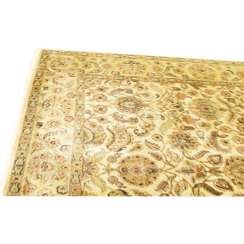 Tapis ivoire et doré de haute qualité noué à la main