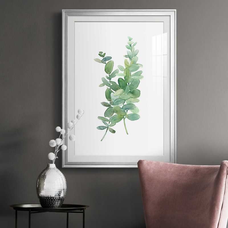 Eucalyptus I - Peinture sur toile encadrée, H 36,5 po x l 26,5 po x P 1 po, Argent