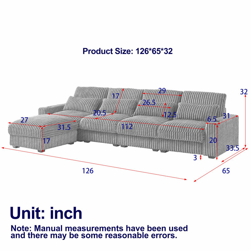 Canapé modulaire 126 po avec repose-pieds réversible 126 po, Vert d’armée