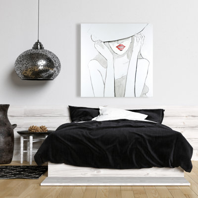 «Woman with Big Hat», reproduction de peinture à l'huile sur toile tendue