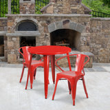 Duluth 30'' Round Metal Indoor-Outdoor Table Set with 2 Arm Chairs