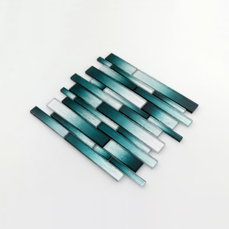 Foil Random Sized Interlocking Glass Mosaic Tile, Silver/Teal