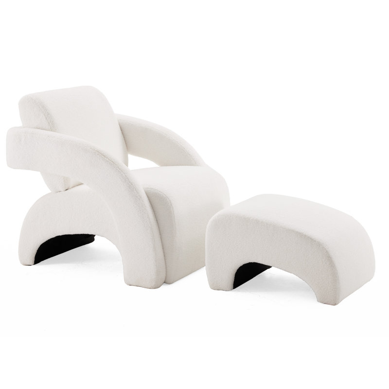 Fauteuil rembourré avec repose-pieds - tissu bouclé moelleux