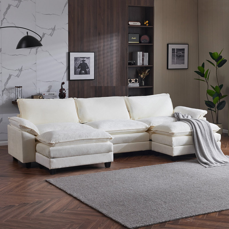Latitude Run® 3-Seat Sectionals With 2 Ottoman, Beige Chenille