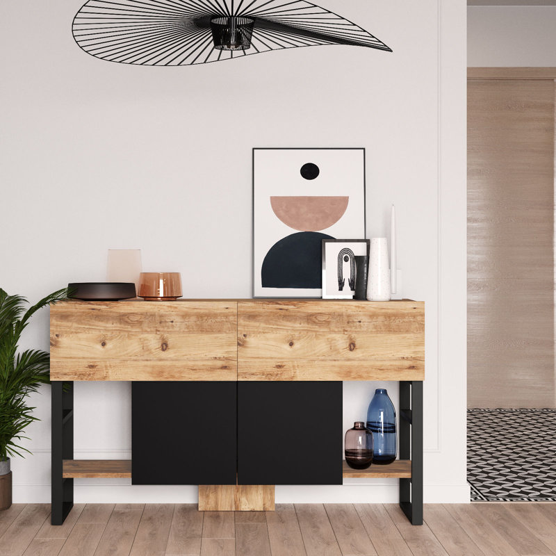 Industrial Console Table, Atlantic Pine, 54.6 x 32.9 x 17.0 inches | 100% Melamine Coated Particle Board, Thickness: 0.7 inches | Sturdy Metal Frame, Modern Design for Living Room & Entryway, Stylish and Durable