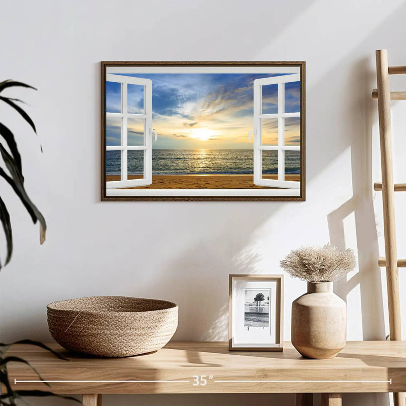 Fenêtre à Bleeker éthéré, 19 po x 13 po, Cadre flottant noyer