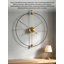 Horloge murale squelette à grande aiguille en bois massif et laiton, de style luxueux et lumineux, idéale pour le salon et la salle à manger.-515101092